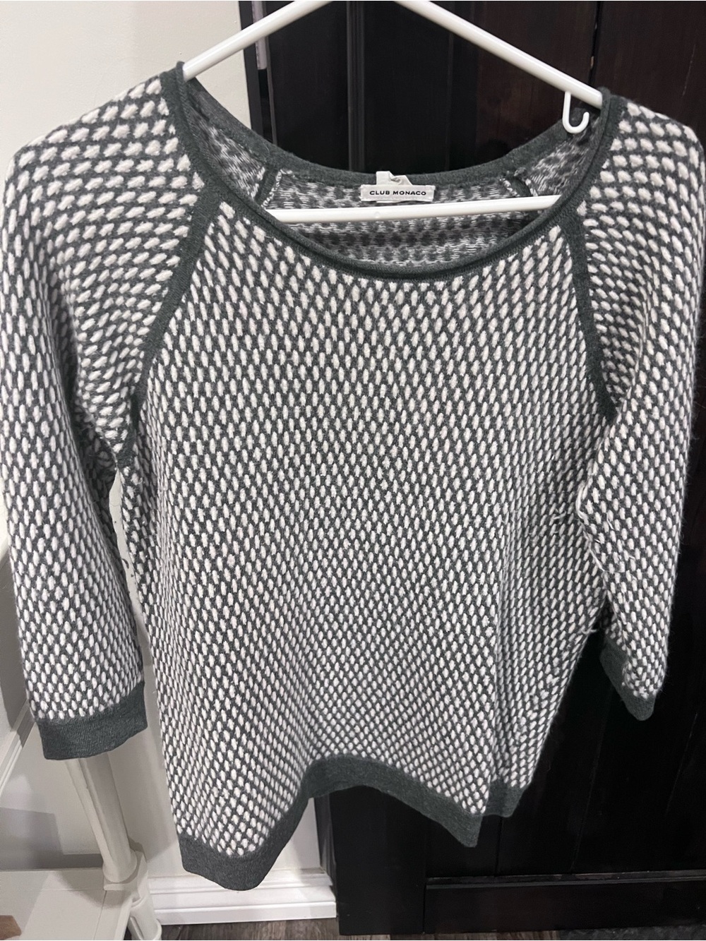 Club Monaco Gray and White Patterned Crewneck Sweater